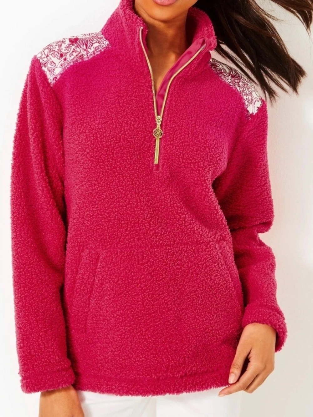 Lilly Pulitzer Wallen Sherpa Half-Zip Pullover - Raspberry Rouge (Size L)